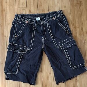 True Religion Dark Gray Shorts with White Detailing